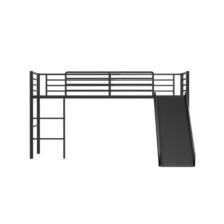 Beds & Bed Frames |  Twin Metal Loft Bed with Slide Safety Guardrails and Built-in Ladder Black Bedroom Beds & Bed Frames