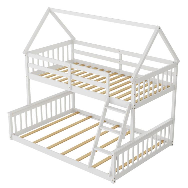 Beds & Bed Frames |  Twin Over Full House Bunk Bed with Ladder and Guardrails White Bedroom Beds & Bed Frames