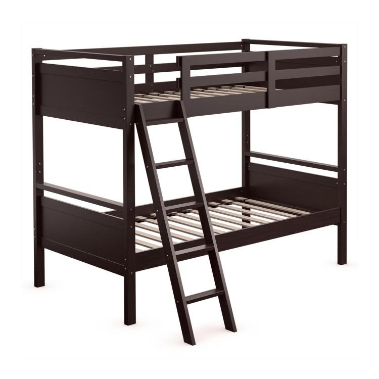 Beds & Bed Frames |  Twin Over Twin Bunk Bed with Ladder and Guard Rail Espresso Bedroom Beds & Bed Frames