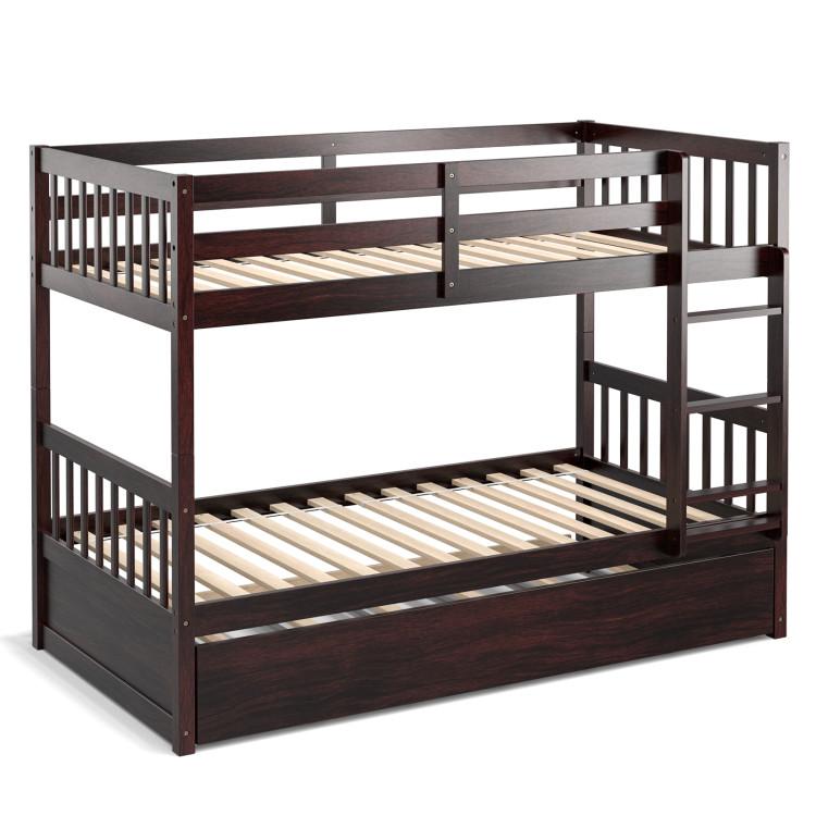 Beds & Bed Frames |  Twin Over Twin Bunk Bed with Pull-out Trundle and Ladder Espresso Bedroom Beds & Bed Frames