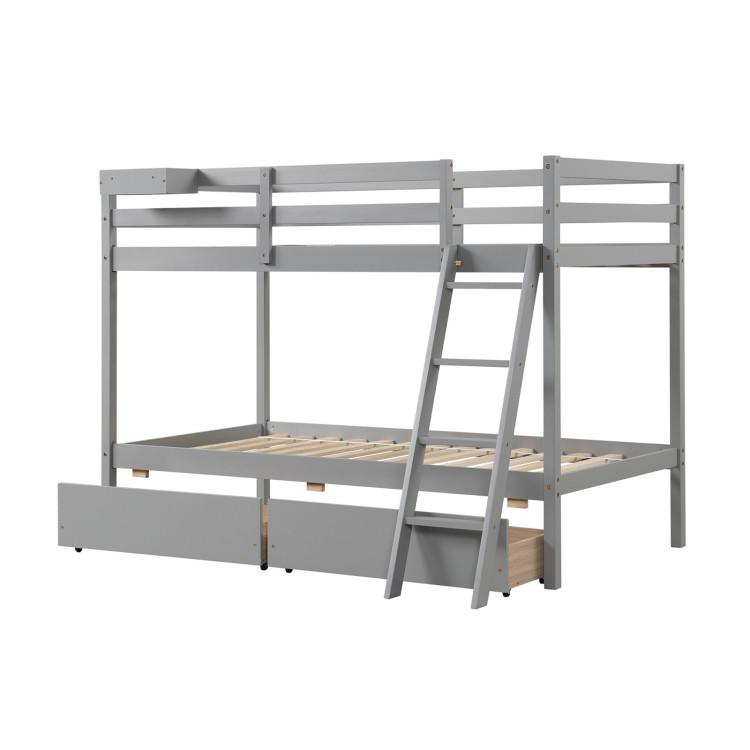 Beds & Bed Frames |  Twin Over Twin Bunk Bed Wood Bed Frame with 2 Storage Drawers and Ladder Gray Bedroom Beds & Bed Frames