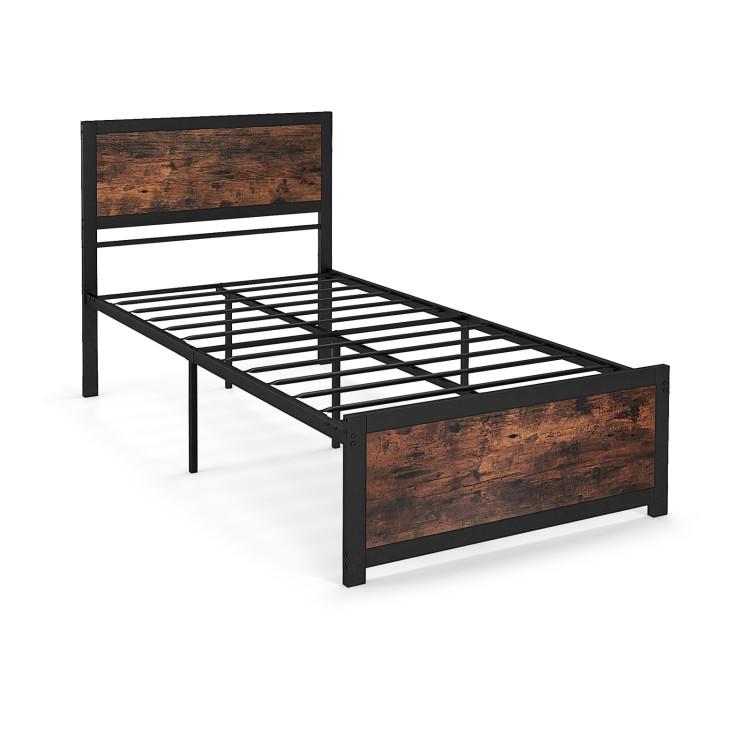 Beds & Bed Frames |  Twin Size Bed Frame Metal with High Headboard and Mute Bars Bedroom Beds & Bed Frames