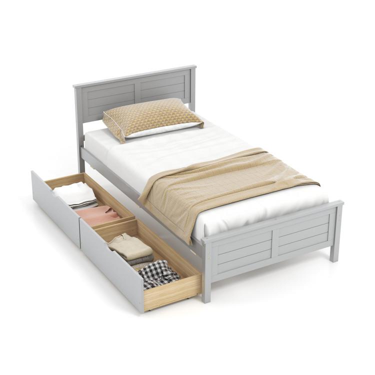 Beds & Bed Frames |  Twin Size Bed Frame with Storage Drawers Gray Bedroom Beds & Bed Frames