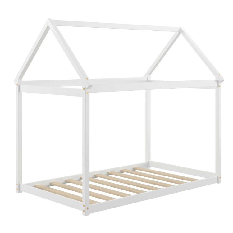 Beds & Bed Frames |  Twin Size Kids House Bed Wood Frame with Roof White Bedroom Beds & Bed Frames