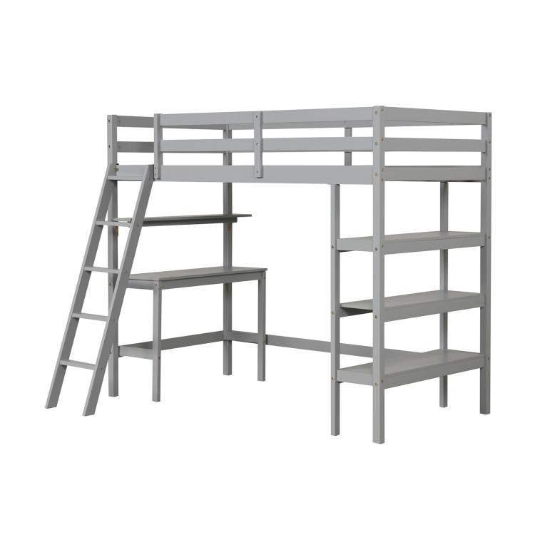 Beds & Bed Frames |  Twin Size Loft Bed with Desk and Bookshelves for Kids and Teens Gray Bedroom Beds & Bed Frames