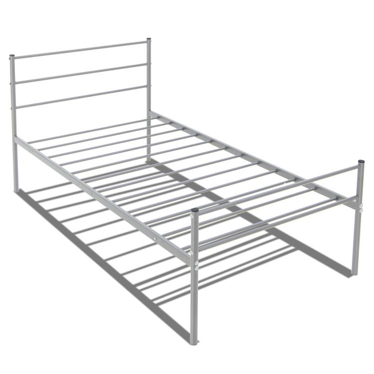 Beds & Bed Frames |  Twin Size Metal Bed Frame Platform with Headboard Silver Bedroom Beds & Bed Frames