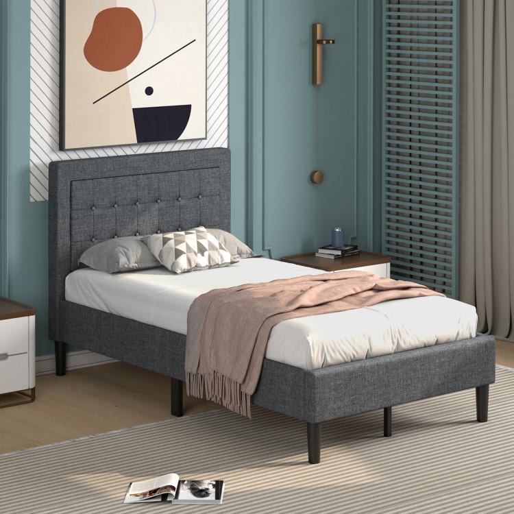 Beds & Bed Frames |  Twin Size Upholstered Bed Frame with Button Tufted Headboard Grey Bedroom Beds & Bed Frames