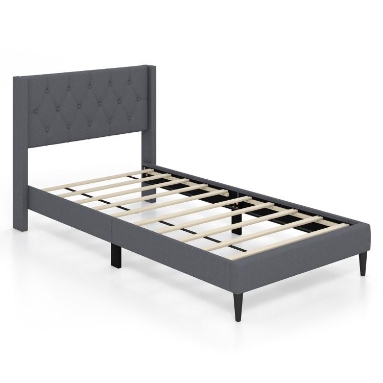 Beds & Bed Frames |  Twin Size Upholstered Platform Bed with Button Tufted Wingback Headboard Gray Bedroom Beds & Bed Frames