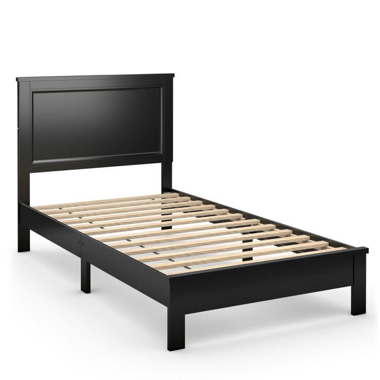 Beds & Bed Frames |  Twin Size Wooden Bed Frame with Headboard Black Bedroom Beds & Bed Frames