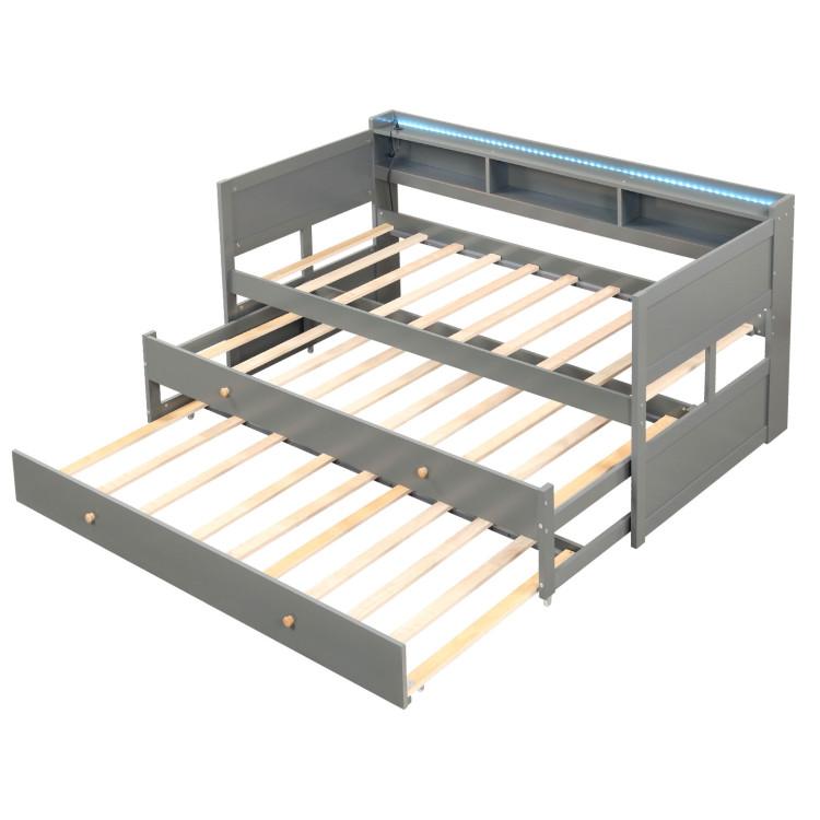 Beds & Bed Frames |  Twin XL Captain Bed with 2 Twin Trundle Beds and 3 Storage Cubbies Gray Bedroom Beds & Bed Frames