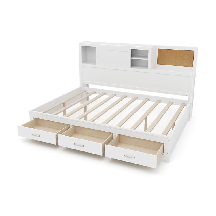 Beds & Bed Frames |  Twin/Full Size Wooden Daybed with 3 Drawers with Storage Shelves White Bedroom Beds & Bed Frames