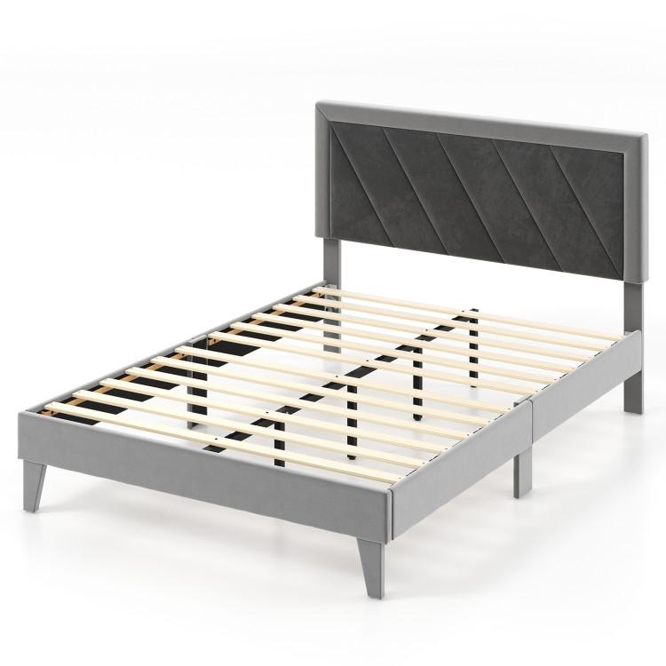 Beds & Bed Frames |  Twin/Full/Queen Platform Bed with High Headboard and Wooden Slats Gray & Black Bedroom Beds & Bed Frames