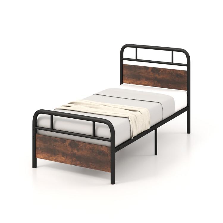 Beds & Bed Frames |  Twin/Full/Queen Size Bed Frame with Industrial Headboard Black + Rustic Brown Bedroom Beds & Bed Frames