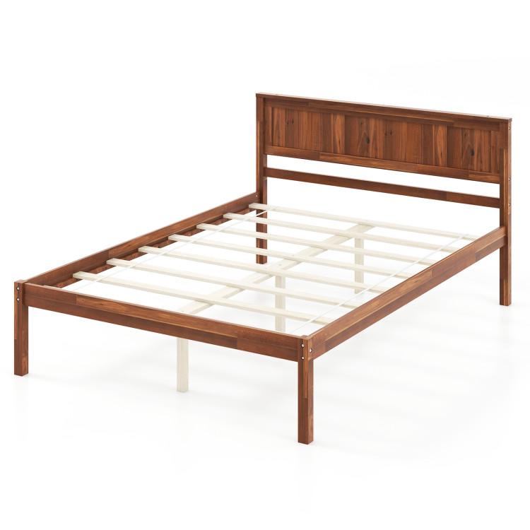 Beds & Bed Frames |  Twin/Full/Queen Size Bed Frame with Wooden Headboard and Slat Support Walnut Bedroom Beds & Bed Frames