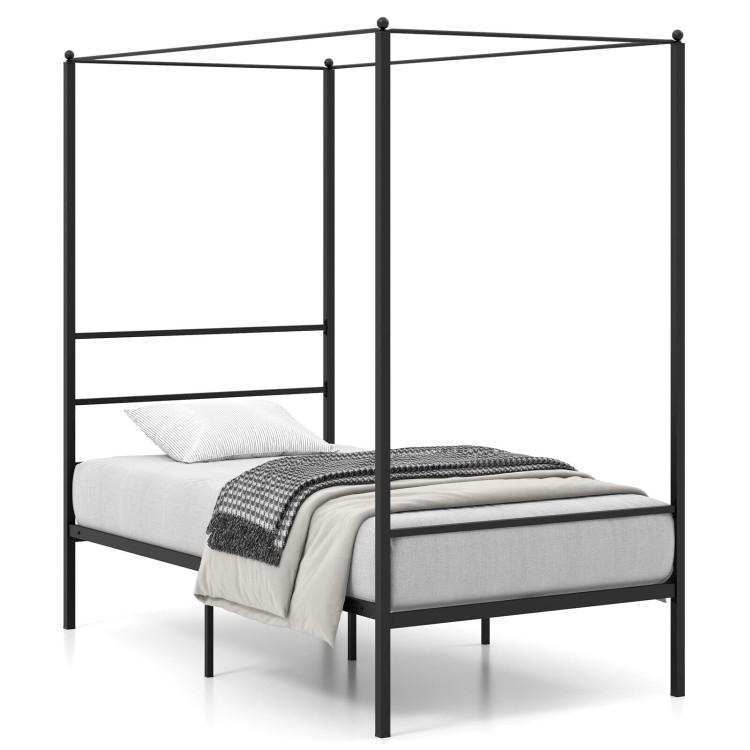 Beds & Bed Frames |  Twin/Full/Queen Size Metal Canopy Bed Frame with Slat Support Black Bedroom Beds & Bed Frames