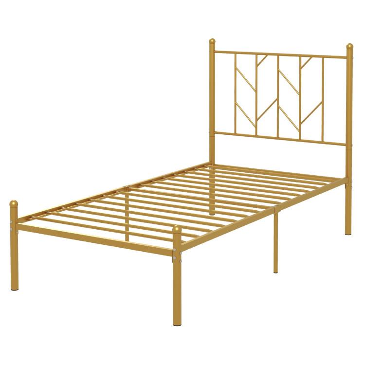 Beds & Bed Frames |  Twin/Full/Queen Size Metal Platform Bed Frame with Vintage Headboard Gold Bedroom Beds & Bed Frames