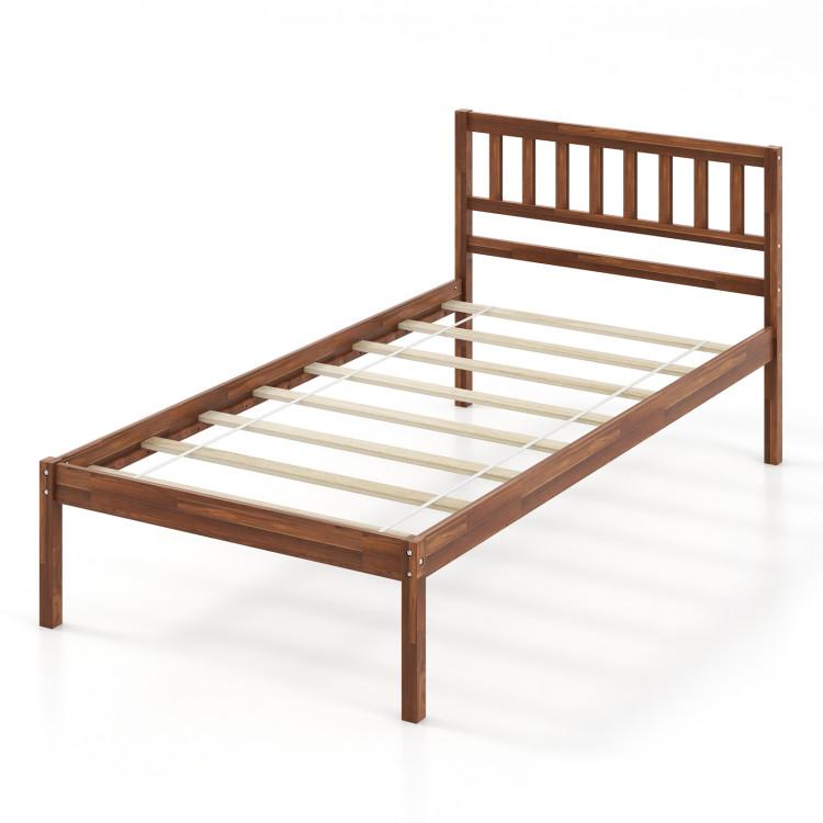 Beds & Bed Frames |  Twin/Full/Queen Size Wood Bed Frame with Headboard and Slat Support Walnut Bedroom Beds & Bed Frames