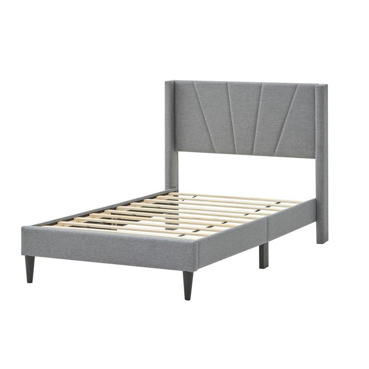 Beds & Bed Frames |  Twin/Queen Bed Frame with Linen Upholstered Wingback Headboard Grey Bedroom Beds & Bed Frames