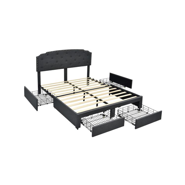 Beds & Bed Frames |  Upholstered Bed Frame with 4 Storage Drawers and Adjustable Button-Tufte Grey Bedroom Beds & Bed Frames