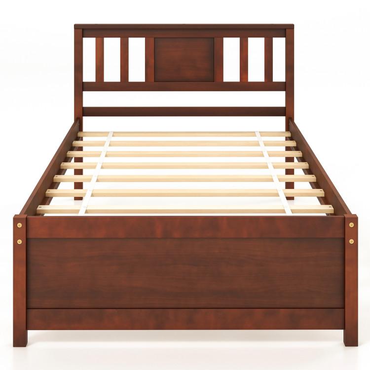 Beds & Bed Frames |  Wooden Platform Bed with Headboard and Wood Slat Support Walnut Bedroom Beds & Bed Frames