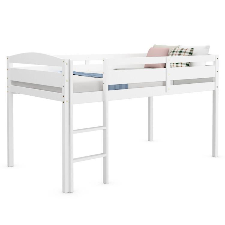 Beds & Bed Frames |  Wooden Twin Low Loft Bunk Bed with Guard Rail and Ladder White Bedroom Beds & Bed Frames