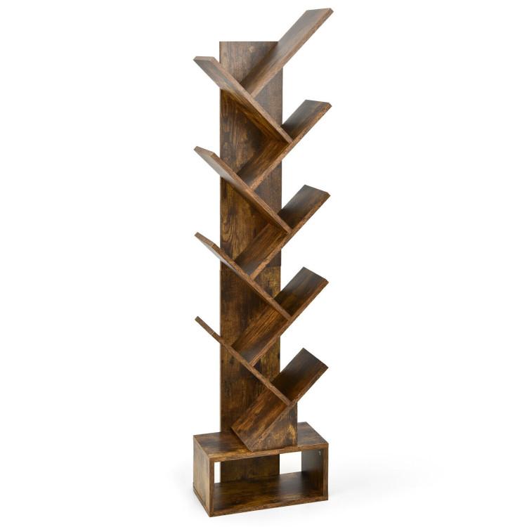 Bookcases |  10-tier Tree Bookshelf with Drawer Free-standing Storage Bookcase Rustic Brown Bookcases Bookcases