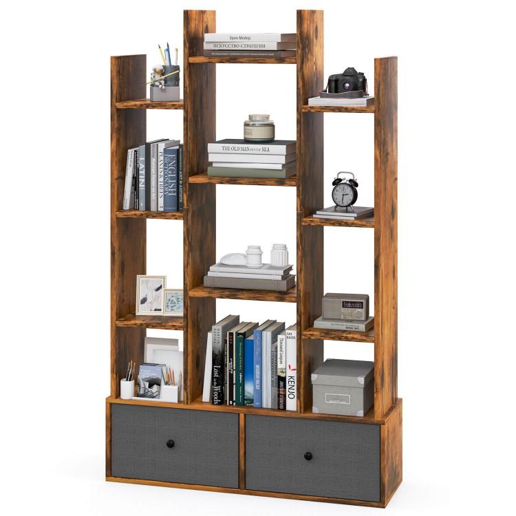 Bookcases |  12-Tier Open-Back Freestanding Bookshelf with Drawer Rustic Brown Bookcases Bookcases