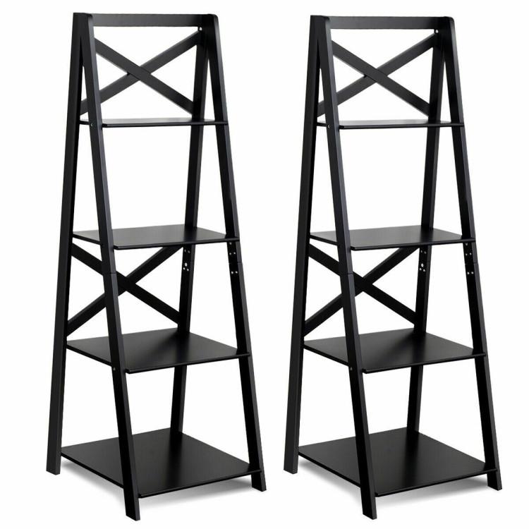 Bookcases |  2 Pieces 4-Tier Wood Display Storage Bookshelf Set Black Bookcases Black