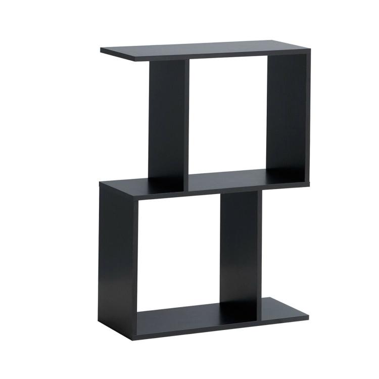 Bookcases |  2/3/4 Tiers Wooden S-Shaped Bookcase for Living Room Bedroom Office Black Bookcases Black