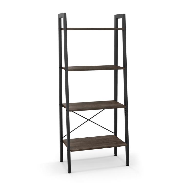 Bookcases |  4-Tier Bookshelf with Metal Frame and Adjustable Foot Pads Oak Home Office Bookcases