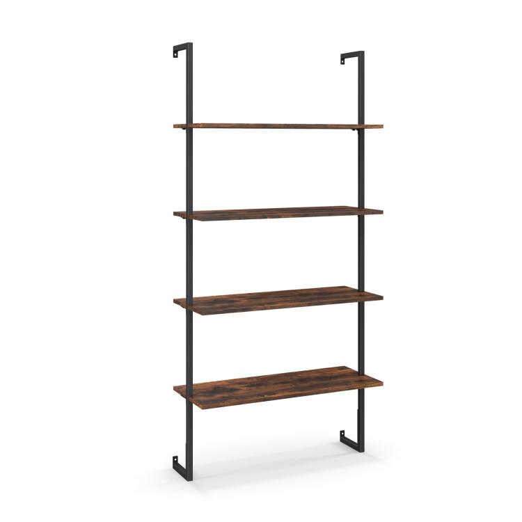 Bookcases |  4-Tier Industrial Ladder Bookshelf with Metal Frame Brown Bookcases Bookcases