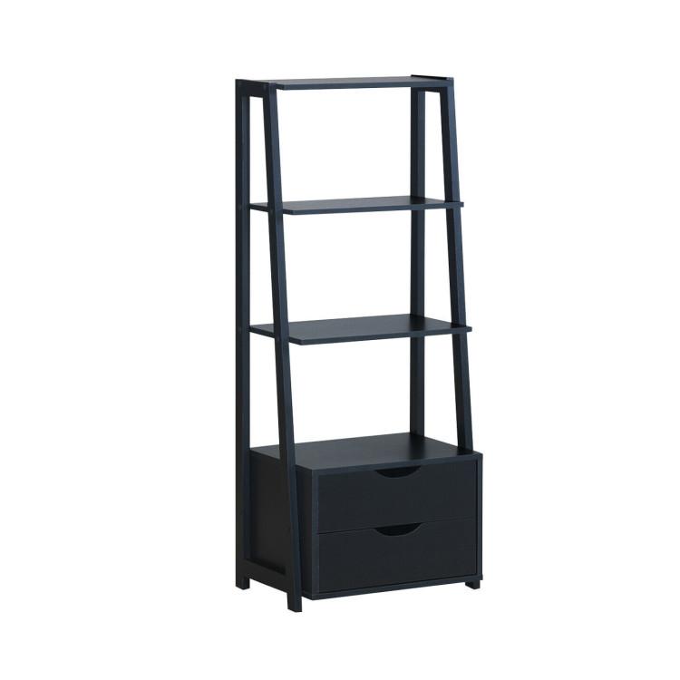 Bookcases |  4-Tier Ladder Bookshelf Storage Display with 2 Drawers Black Bookcases Black