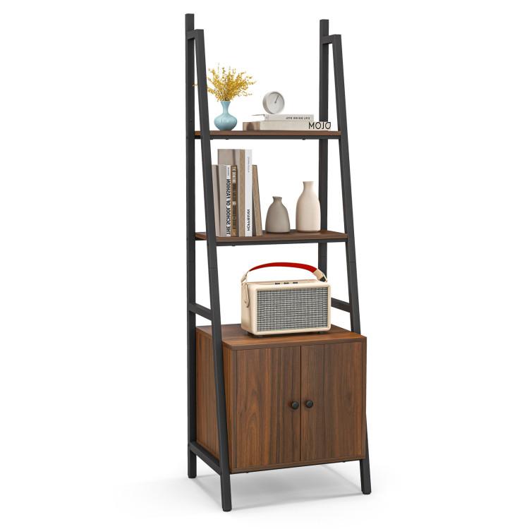 Bookcases |  4-Tier Ladder Shelf with Cabinet and Metal Frame Rustic Brown Bookcases Bookcases