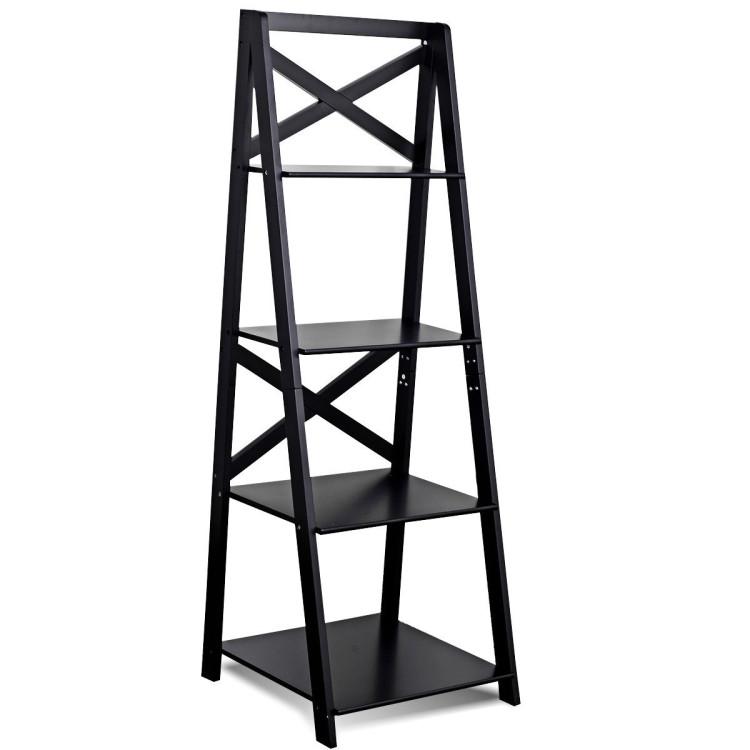 Bookcases |  4-Tier Leaning Free Standing Ladder Shelf Bookcase Black Bookcases Black