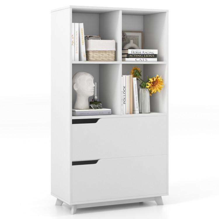 Bookcases |  4-Tier Open Bookcase with 2 Drawers and 4 Storage Cubes White Bookcases Bookcases