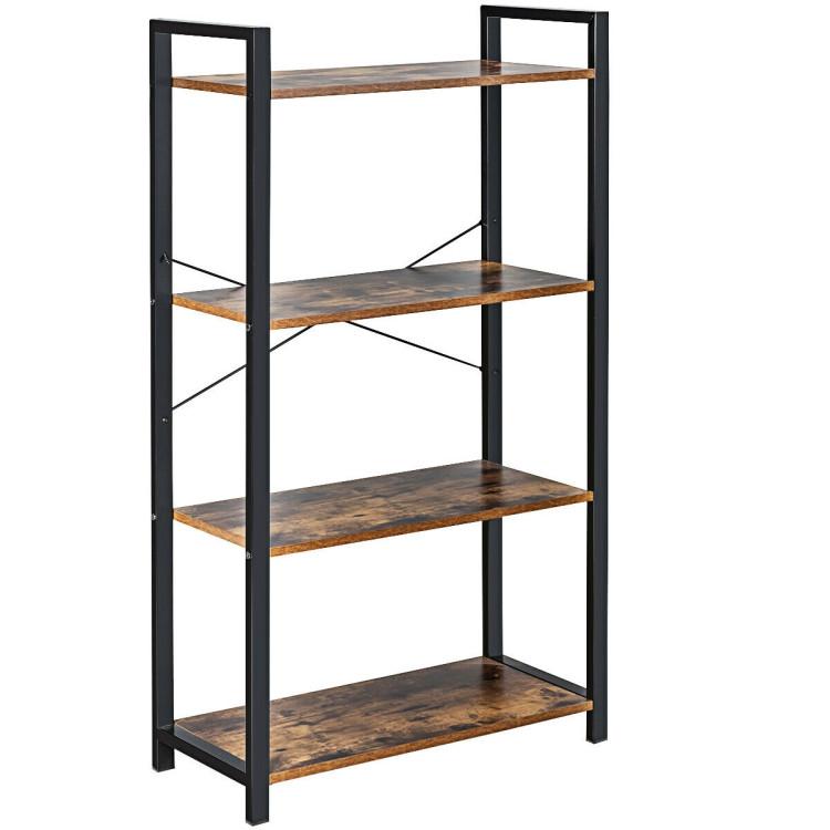 Bookcases |  4-Tier Rustic Bookshelf Industrial Bookcase Diaplay Shelf Storage Rack Brown Bookcases Bookcases