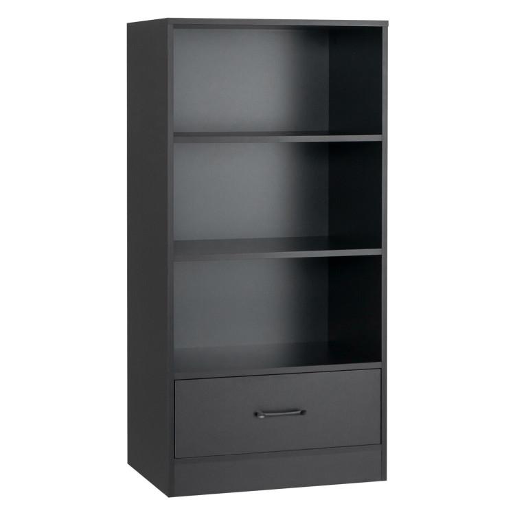 Bookcases |  4-Tier Storage Bookcase with Open Shelves Drawer and Anti-toppling Device Black Bookcases Black