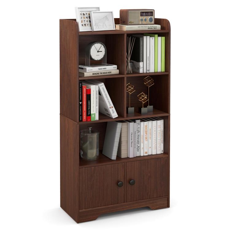 Bookcases |  4 Tiers Bookshelf with 4 Cubes Display Shelf and 2 Doors Brown Bookcases Bookcases