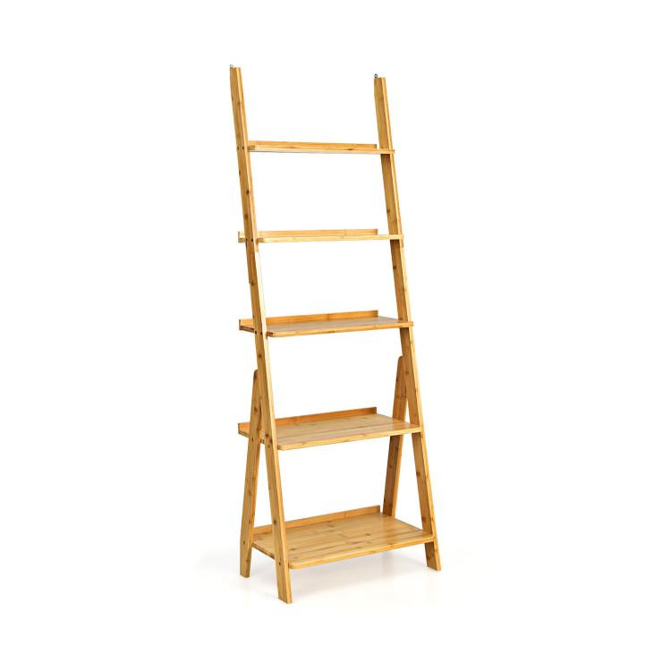 Bookcases |  5-Tier Bamboo Ladder Shelf for Home Use Natural Bookcases Bookcases