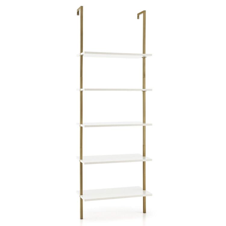 Bookcases |  5 Tier Ladder Shelf Wall-Mounted Bookcase with Steel Frame Golden Bookcases Bookcases