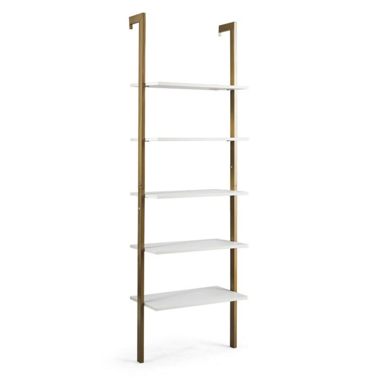 Bookcases |  5-Tier Wood Look Ladder Shelf with Metal Frame for Home Bronze Bookcases Bookcases