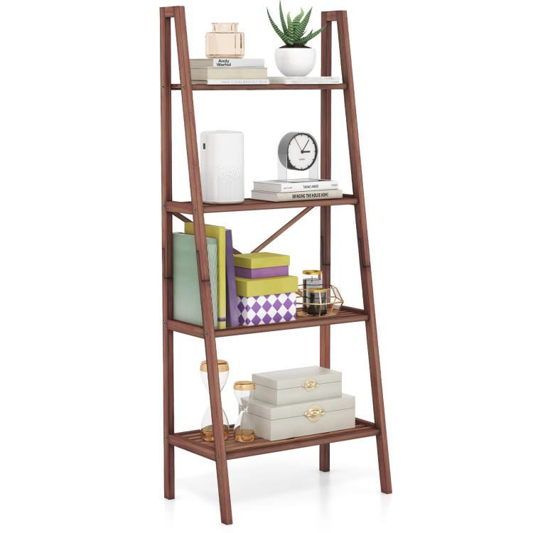 Bookcases |  58 Inch 4-Tier Bamboo Ladder Bookshelf Walnut Bookcases Bookcases