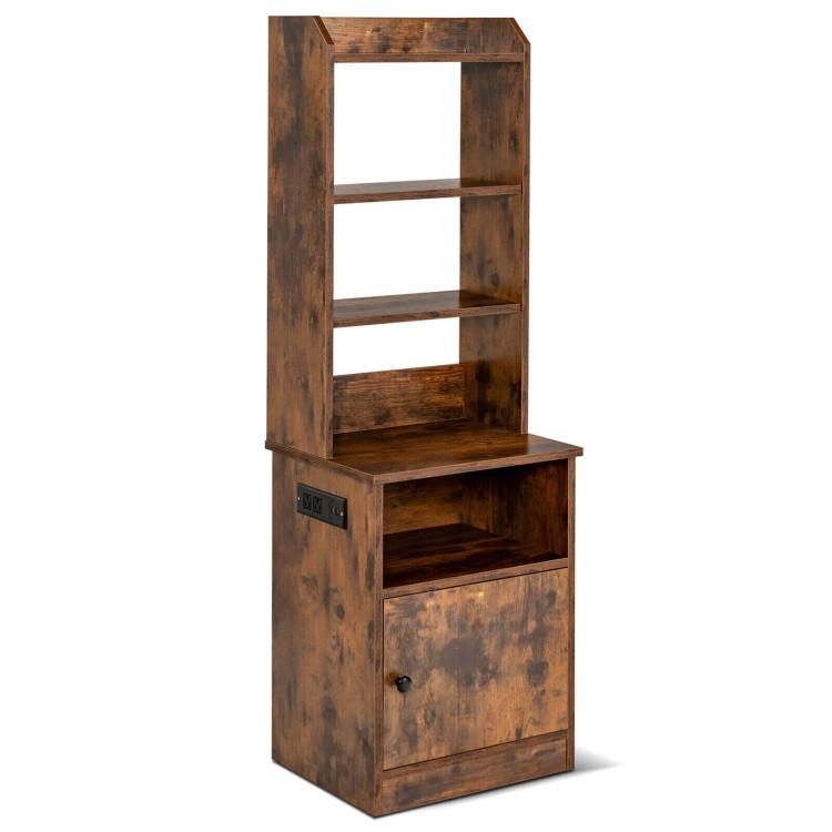 Bookcases |  6-Tier Bookshelf with Charging Station and Cabinet Rustic Brown Bookcases Bookcases