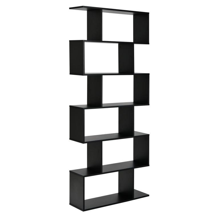 Bookcases |  6 Tier S-Shaped Bookshelf Storage Display Bookcase Decor Z-Shelf Black Bookcases Black