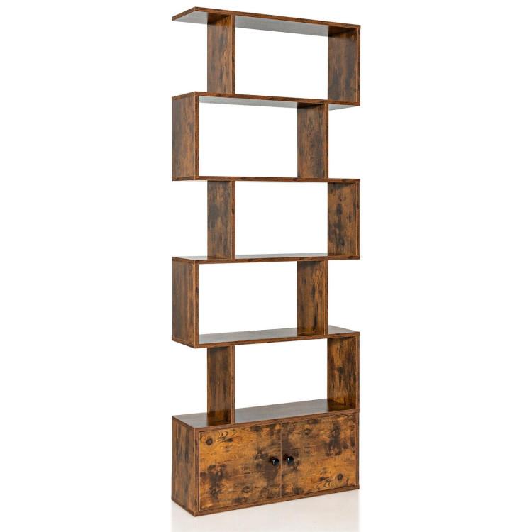 Bookcases |  6-Tier S-Shaped Freestanding Bookshelf with Cabinet and Doors Coffee Bookcases Bookcases