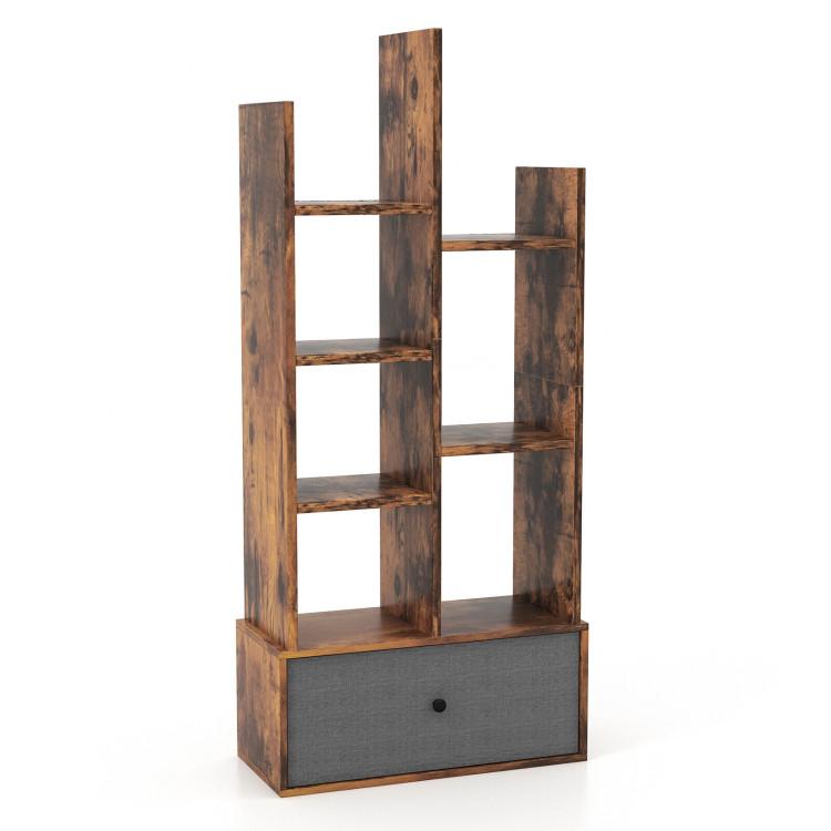 Bookcases |  7-Tier Open-Back Bookshelf with Drawer Rustic Brown Bookcases Bookcases