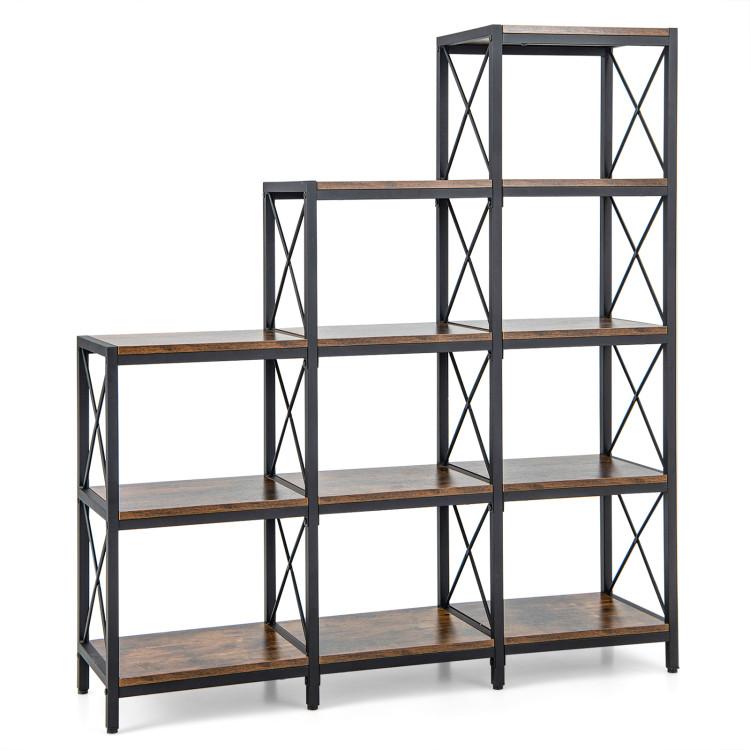 Bookcases |  9 Cubes Bookcase with Carbon Steel Frame for Home Office Rustic Brown Bookcases Bookcases