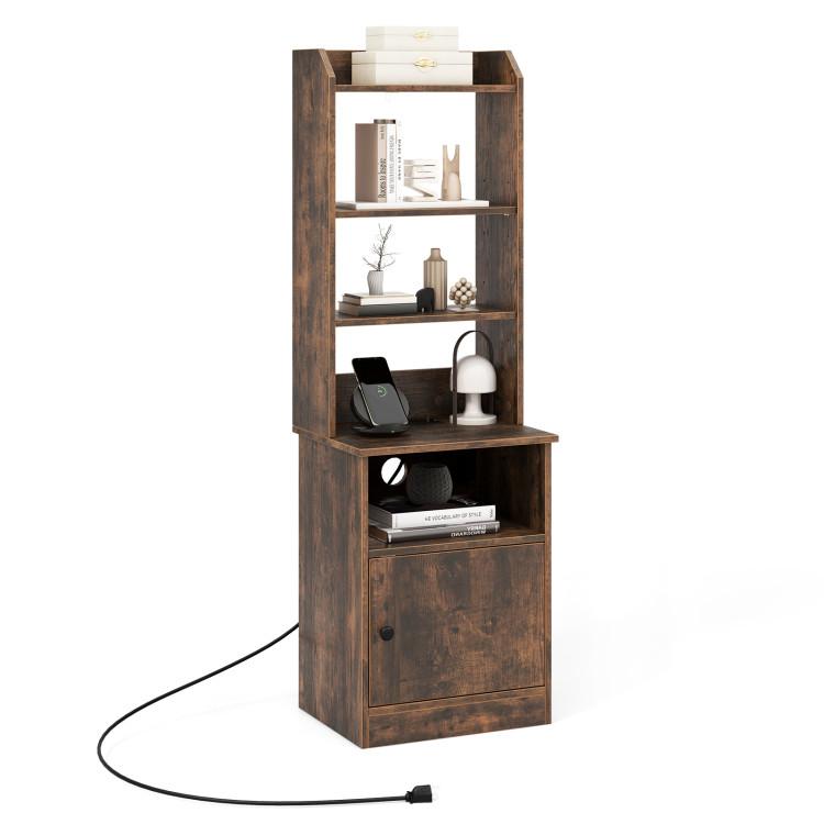 Bookcases |  Bedside Tables Tall Nightstands with 5 Open Shelf and Cabinet Rustic Brown Bookcases Bookcases