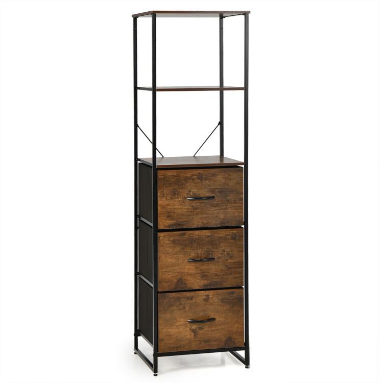 Bookcases |  Freestanding Vertical 3 Drawer Dresser with 3 Shelves Rustic Brown Bookcases Bookcases