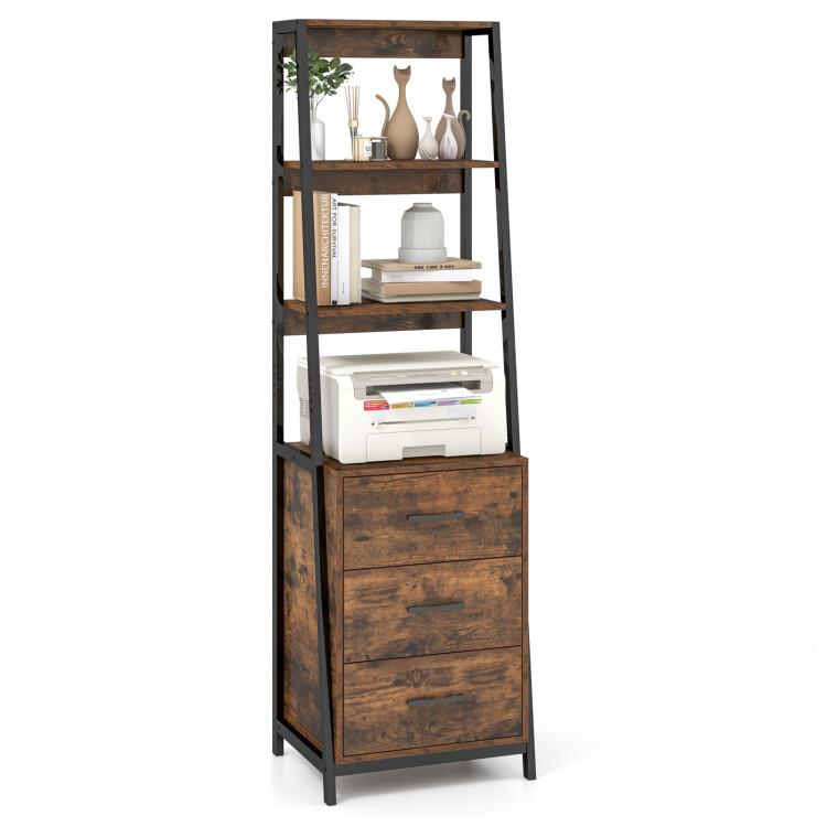 Bookcases |  Multifunctional Tall Bookcase with Open Shelves and Storage Drawers Rustic Brown Bookcases Bookcases